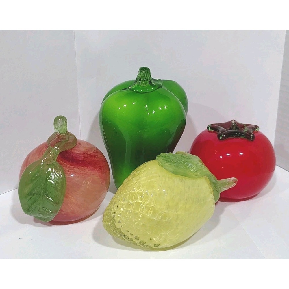 Four Vintage Murano Style Blown Glass Vegetables & Fruit Excellent Condition
